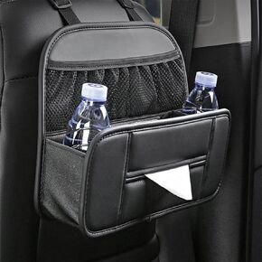 TUMECOS Car Seat Back Organizer Foldable Car Storage Bag Car Litter Bag Leather Car Organizer for Back Seat (Black)