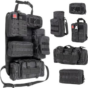 Tactical Seat Back Organizer Storage bag with 5 Detachable Molle Pouch Bag Universal fits for All Vehicle