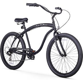 Firmstrong Bruiser Man Seven Speed Beach Cruiser Bicycle, 26-Inch, Matte Black,15144