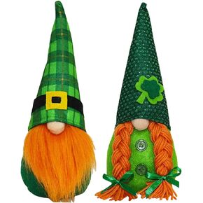 2 Pack St. Patrick's Day Gnome Decorations, Irish Leprechaun Swedish Gnome Ornaments Green Irish Leprechaun Tomte Gnomes Doll Elf for Home Decoration