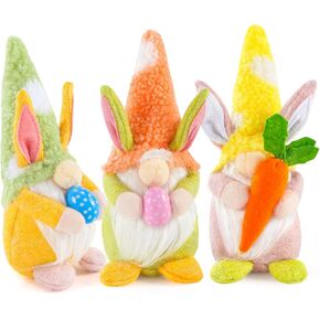 3 PCS Easter Bunny Gnomes Plush Decoration, Handmade Rabbit Easter Egg Carrot Gnomes with Floppy Hat for Theme Party Favor Gifts Hunt Basket Stuffers Filler Farmhouse Ornament 9 inches in Saudi Arabia