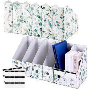 PerKoop 6 Pcs Magazine File Holder Foldable Decorative Cardboard Folders 6 Patterns Colored File Folders with Printable White Sticker Labels for School Office Home (Floral)