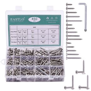 #8 Full Sizes 450 PCS Pan Head Flat Head Truss Head Phillips Drive Sheet Metal Screws Assortment Kit, 304 Stainless Steel 18-8