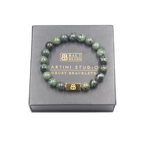 Men's Dark Green Jade Bracelet, Jade and Gold Beads Bracelet, Beaded Bracelet Man