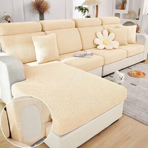 Wear-Resistant Universal Sofa Cover, Stretch L Shape Sectional Couch Covers, Both Left/Right Sectional Slipcover, Seat Slipcovers Furniture Protector for Pet Cat Dog(Weave Beige,M Back Cover)