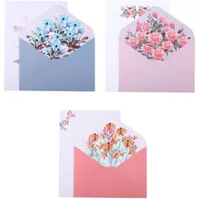Flower Design Letter Paper and Envelopes Set, 12 Writing Stationery Paper and 6 Envelopes, for Party Wedding Invitations Greeting Cards