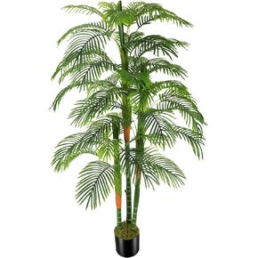 6ft Artificial Golden Cane Palm Tree(72in) with 3 Trunks Faux Tree and Plastic Nursery Pot, Fake Plant for Office House Farmhouse Living Room Home Decor (Indoor/Outdoor)