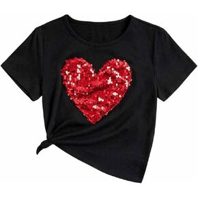 SweatyRocks Girl's Graphic Print Contrast Sequin T Shirt Scoop Neck Short Sleeve Tee Tops