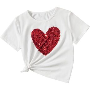 SweatyRocks Girl's Graphic Print Contrast Sequin T Shirt Scoop Neck Short Sleeve Tee Tops in Saudi Arabia