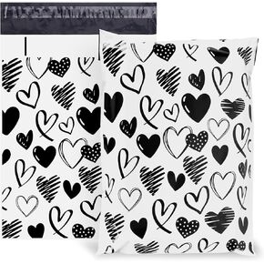 100Pcs Valentine’s Day Poly Mailers 10 x 13 Inch Black Hearts Packaging Bags Waterproof Self Seal Mailing Envelope Bags for Small Business Boutique Clothing Documents Gifts