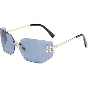 Futuristic Rimless Y2K Sunglasses for Women Men Fashion Wrap Around Frame Trendy Shield Frameless Design