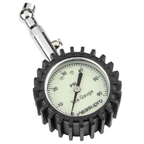 Analog Tire Gauge with Easy Read Glow in Dark Large Scale Dial - 0-60 PSI Heavy Duty Air Pressure Gauge with Air Release Valve for Cars, Trucks, Motorcycles, Bikes - Certified ANSI Accurate