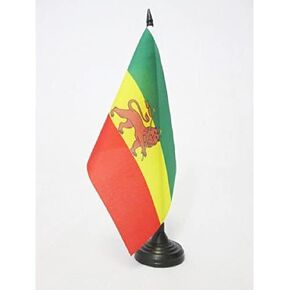 AZ FLAG Ethiopia 1897-1974 Table Flag 5'' x 8'' - Ethiopian Historic Desk Flag 21 x 14 cm - Black Plastic Stick and Base