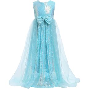 Flower Girls Sequin Dress Sleeveless Glitters Princess Tulle Long Maxi Dress Pageant Birthday Wedding Party Gown