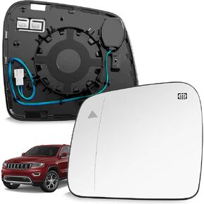 Left Driver Side Mirror Replacement Glass for Jeep Grand Cherokee 2013-2020 and Dodge Durango 2014-2019 - Heated Mirrors, Blind Spot Detection, Backing Plate, Review Mirror Indicator
