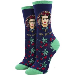 Women's Crew Socks Frida Kahlo and Flowers