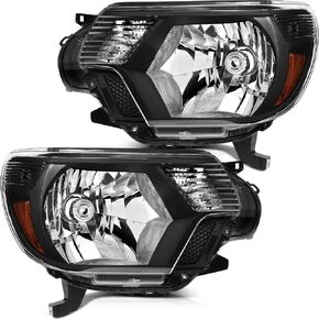 Headlight Assembly For Toyota Tacoma 2012-2015 Black Housing Amber Reflector Clear Lens Driver and Passenger Side Headlamp