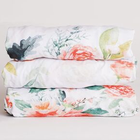 3 Fitted Crib Sheets Set - Peonies & Roses for Baby Girl - 100% Oeko-TEX Cotton Girl Nursery Bedding - Pink Floral Boho Eucalyptus Flowers Set Toddler Mattress 28"x52"x9" Sheet
