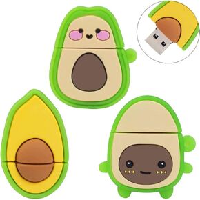 محرك أقراص فلاش USB لطيف من LEIZHAN بسعة 32 جيجابايت، 3 عبوات بتصميم فواكه من السيليكون والأفوكادو USB 2.0 محرك إبهام للكمبيوتر، مجموعة هدايا محرك أقراص فلاش على شكل قرص فلاش