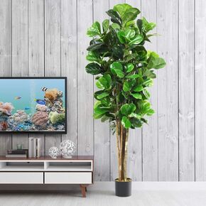 FANTASK 6FT Artificial Fake Fig Tree Greenery Plants in Nursery Pot, Decorative Indoor & Outdoor Fiddle Leaf Trees for Home Office Lobby