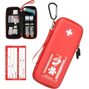 EpiPen Carry Case, Hard Emergency Medical Bag with Carabiner-for 2 EpiPens, Asthma Inhaler, Auvi-Q,Eye Drops,Anti-Histamine,Allergy Medication,Diabetes Travel Case for Adults