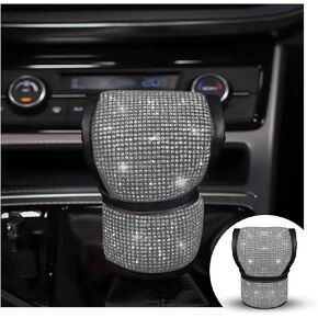 Bling Car Gear Shift Knob Cover, Rhinestone Anti-Slip Comfortable Handbrake Cover, Diamond Set Shifter Cover for Women, Auto Interior Accessories Universal Fit Van Truck