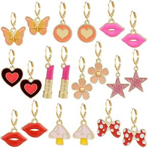 10/20 زوجًا من الأقراط المتدلية الذهبية اللطيفة للفتيات أقراط طارة هوجي الصغيرة مع السحر 14 كيلو أقراط طارة ذهبية مجموعة مجوهرات مضادة للحساسية in Kuwait