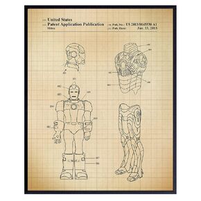 Original Superheroes Patent Wall Art Print, Home Decor - Room Decorations and Gift for Men, Stan Lee, Superhero, Comic Book Fans - Kids, Boys, 8x10 Unframed