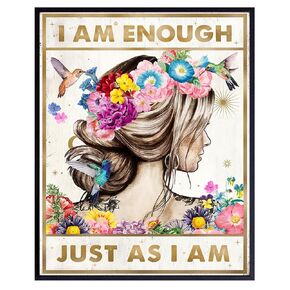 Positive Quotes Wall Decor for Women - positive Affirmations Inspirational Wall Art - Zen Wall Decor - Motivational poster - Boho-chic Teen Room Decor Girls Bedroom Decor - I Am Enough Daughter Gifts