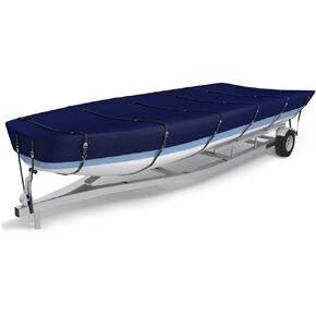 900D Fade and Tear Resistant Trailerable Jon Boat，Heavy-Duty Waterproof and UV Protection Jon Boat Cover with Windproof Metal Buckle Straps(14'-16' Long, Beam Width to 75")，Black