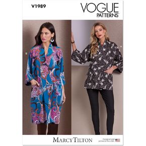 Vogue Misses' Loose Fit Kimono Jackets V1989, Sizes XS-S-M-L-XL-XXL, Multicolor