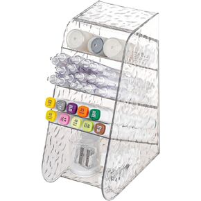 FABROK Pen Holder Desk Organizer, Clear Stationary Pencil Holder for Desk, Plastic Vertical Storage Rack for Makeup Supplies, Stationary, Art Supplies, Coffee(Small)