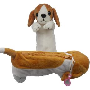 Plush Animal Stationery Cartoon Cute Dog Pencil Case for Women and Cosmetic Bag for Purse 1 Pack Corgi Brown