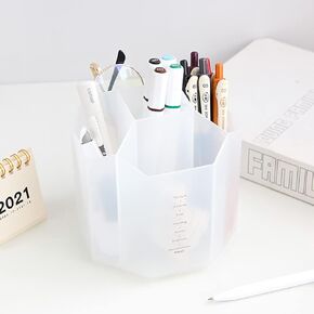 Desktop Organizer with Pencil Holders, Office Accessories Caddy, School Supplies Organizer for Pen, Colored Pencil, Art Brushes, 5 Compartments, White , Gift for Teachers, Classmates, and Friends
