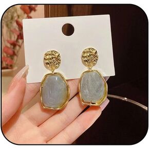 Vintage Amber Stud Earrings,Fashion Asymmetric Crystal Dangle Earrings Waterdrop Statement Earrings for Women Girls