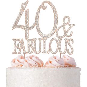40 Cake Topper - Premium Rose Gold Metal - 40 and Fabulous - 40th Birthday Party Sparkly Rhinestone Decoration Makes a Great Centerpiece - Now Protected in a Box