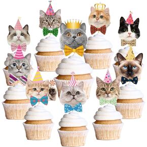 Cat Birthday Party Decorations - 40PCS Cat Cupcake Toppers Decor Cute Cat Birthday Cake Decorations Supplies Kitten Pet Cupcake Toppers for Birthday Party Baby Shower Cats Face Cake Toppers