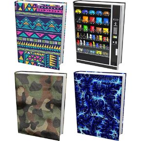 Easy Apply, Reusable Book Covers 4 Pk. Best Jumbo 9x11 Textbook Jackets for Back to School. Stretchable to Fit Most Large Hardcover Books. Perfect Fun, Washable Designs for Girls, Boys, Kids and Teens
