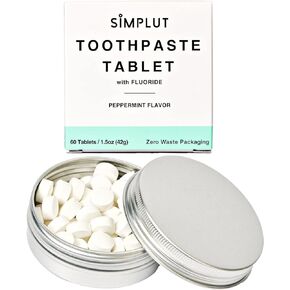 Chewable Toothpaste Tablets with Fluoride, 60 Pack - Travel Sized Oral Care, Eco Friendly Vegan Dental Tabs for Brushing - All Natural, SLS Free Ingredients for Adults - Peppermint Flavored