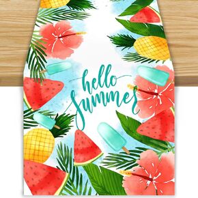 Linen Watercolor Pineapple Watermenlon Summer Table Runner Summer Hawaiian Party Hawaii Party Decorations and Supplies for Home 13x72 Inch