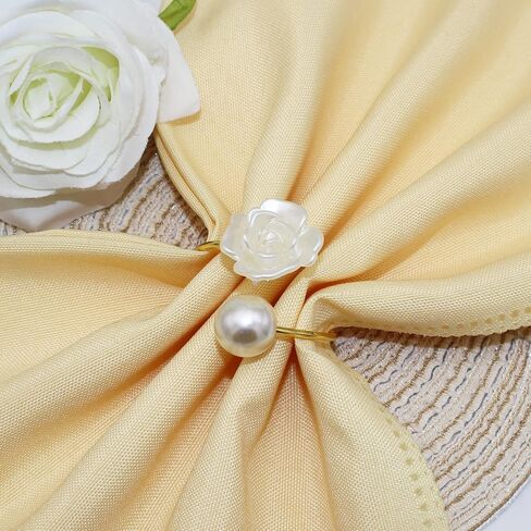 Flower Pearl Napkin Rings Set of 24 Wedding Napkin Holder for Valentine's Day Christmas Thanksgiving Dinning Table Decoration(White) in Saudi Arabia