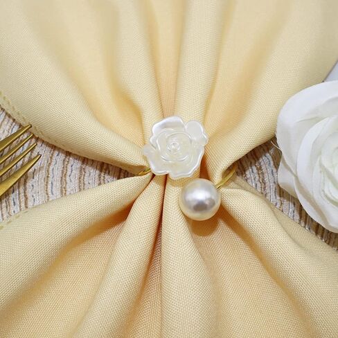 Flower Pearl Napkin Rings Set of 24 Wedding Napkin Holder for Valentine's Day Christmas Thanksgiving Dinning Table Decoration(White) in Saudi Arabia