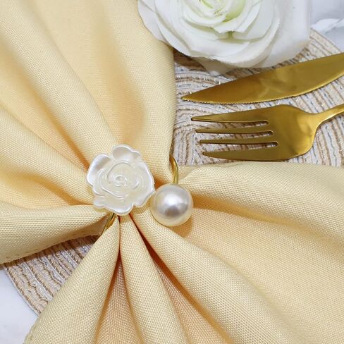 Flower Pearl Napkin Rings Set of 24 Wedding Napkin Holder for Valentine's Day Christmas Thanksgiving Dinning Table Decoration(White) in Saudi Arabia