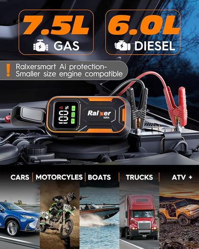 1600A Peak 15200mAh Portable Jump Starter، حزمة بطارية Jump Starter (ما يصل إلى 7.5 لتر غاز أو 6.0 لتر محرك ديزل)، بطارية 12 فولت مع نوع C-C PD60W (الإدخال/الإخراج) وشاشة LED in Kuwait