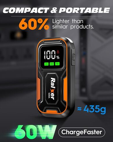 1600A Peak 15200mAh Portable Jump Starter، حزمة بطارية Jump Starter (ما يصل إلى 7.5 لتر غاز أو 6.0 لتر محرك ديزل)، بطارية 12 فولت مع نوع C-C PD60W (الإدخال/الإخراج) وشاشة LED in Kuwait