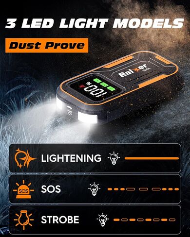 1600A Peak 15200mAh Portable Jump Starter، حزمة بطارية Jump Starter (ما يصل إلى 7.5 لتر غاز أو 6.0 لتر محرك ديزل)، بطارية 12 فولت مع نوع C-C PD60W (الإدخال/الإخراج) وشاشة LED in Kuwait