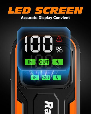 1600A Peak 15200mAh Portable Jump Starter، حزمة بطارية Jump Starter (ما يصل إلى 7.5 لتر غاز أو 6.0 لتر محرك ديزل)، بطارية 12 فولت مع نوع C-C PD60W (الإدخال/الإخراج) وشاشة LED in Kuwait