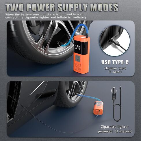 Eazy2HD Portable Tire Air Pump Auto Air Compressor with Pressure Gauge LED Light, 150 PSI Electric Wireless Tire Inflator for Car Motorcycle Bike Ball(orange) in Saudi Arabia