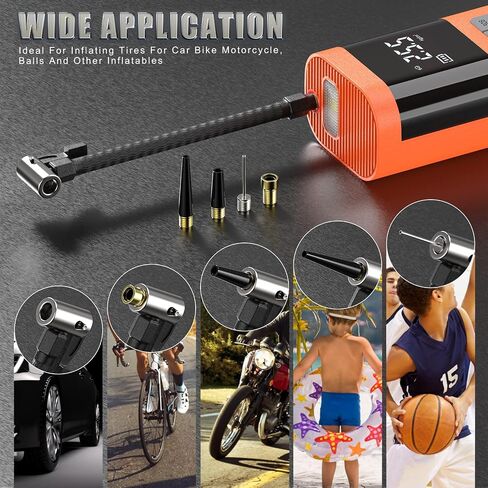 Eazy2HD Portable Tire Air Pump Auto Air Compressor with Pressure Gauge LED Light, 150 PSI Electric Wireless Tire Inflator for Car Motorcycle Bike Ball(orange) in Saudi Arabia