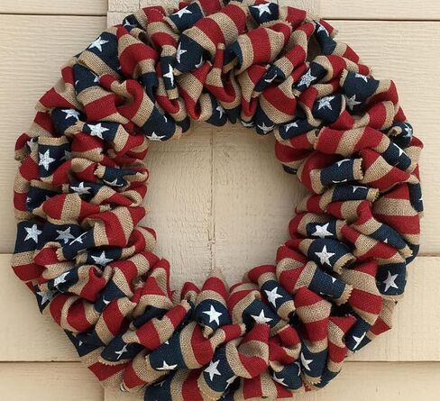 Orchid & Ivy 18-Inch Rustic Red White and Blue Patriotic Burlap Fabric American Flag Print Front Door Wreath – Decorative Country Americana Decoration – Indoor Outdoor 4th of July Home Decor in Saudi Arabia